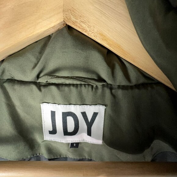 JDY Skylar Chevron Padded Jacket Long Hooded Womens Army Green Size Small - Picture 7 of 15